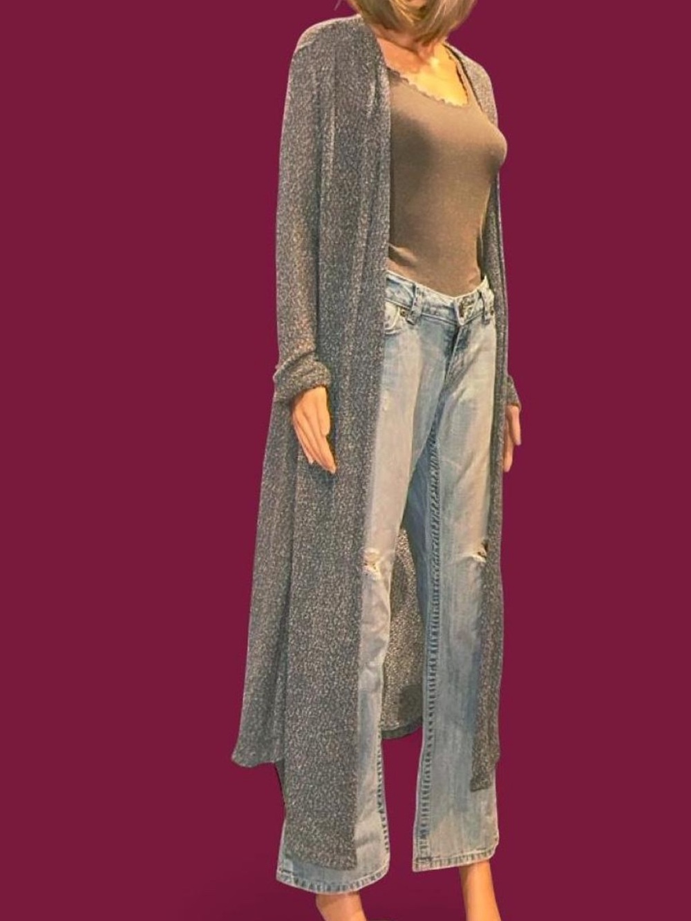 Ambiance Long Open-Front Duster Cardigan - Gray
